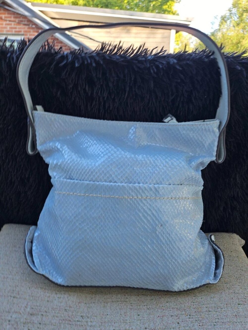 Sondra Roberts Squared Women Bag Hobo Sky Blue Embossed Leather Purse Handbag